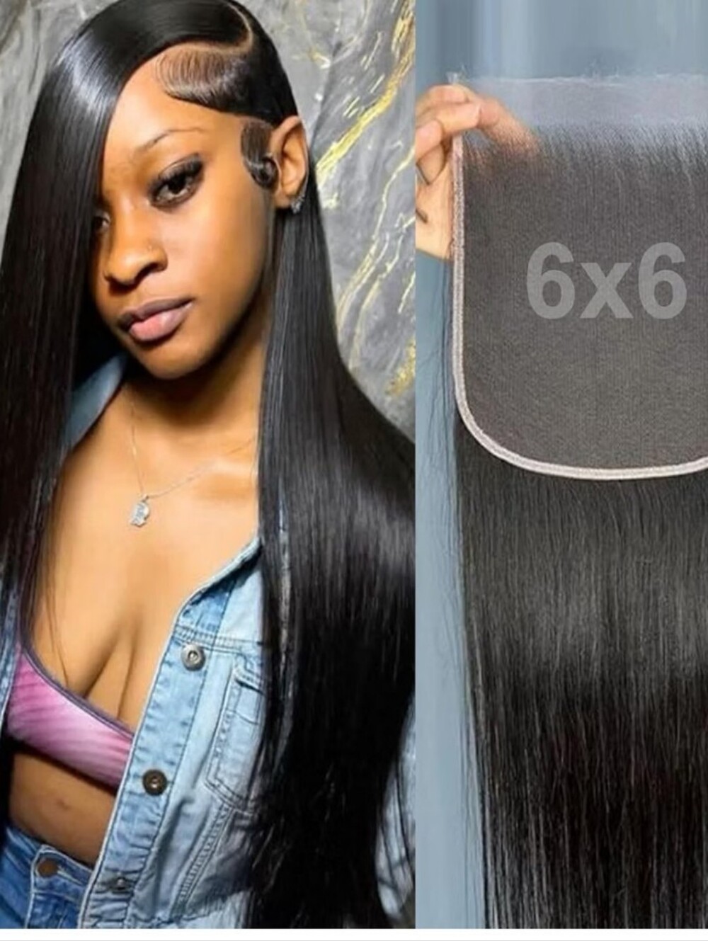 6x6 Transparent Lace Front Closure Straight Human Hair  Pre Plucked Baby Hair 8"